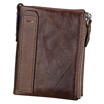 

Leather Men Wallets Short Credit Business Card Holders Double Zipper Wallet Purse Coffee