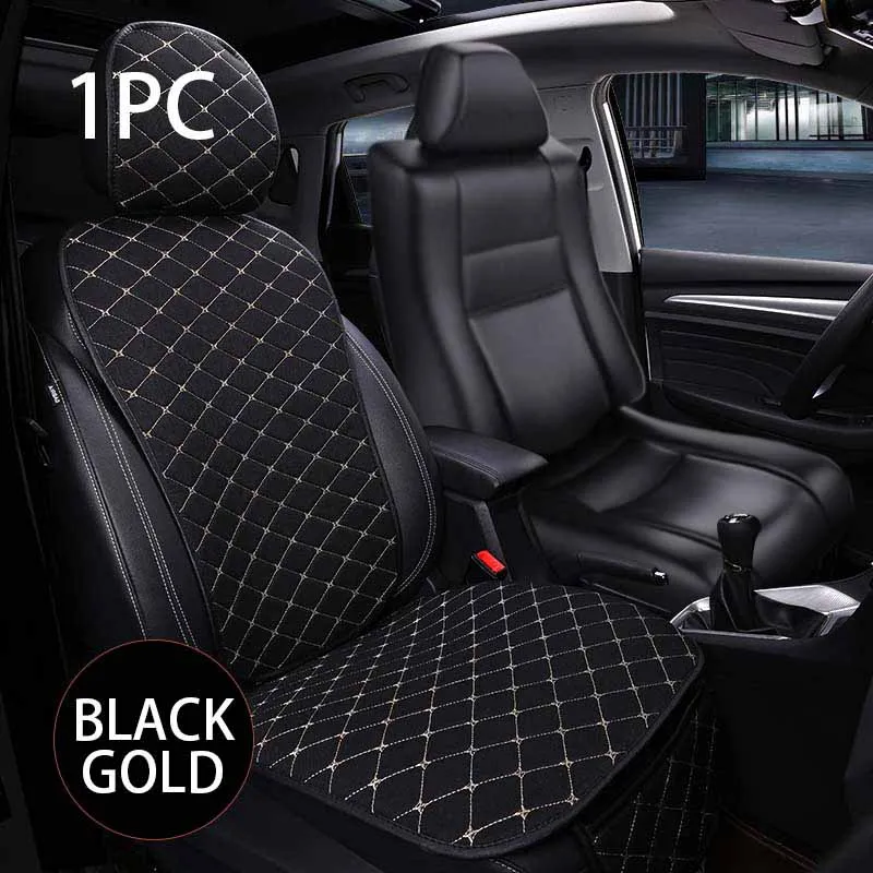 Чехол для автомобильных сидений, льняная защитная накладка для передних и задних сидений, комплект, автомобильная спинка, подушка для сидений, подушка для автомобильного интерьера для грузовика, внедорожника, микроавтобуса - Название цвета: Front Black Gold 1pc