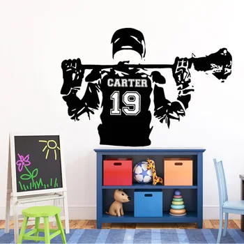 

Personalised Name Lacrosse Decal Custom Sports Vinyl Sticker Kids Teens Room Sports Decor Wallpaper Poster NR55