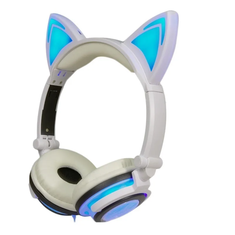 Милые кошачьи наушники Bluetooth Led наушники для девочек мигающие светящиеся Игровые наушники для взрослых и детей
