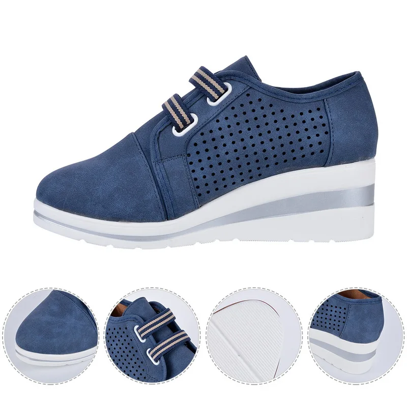 Oeak Flock New High Heel Lady Casual Women Sneakers Leisure Platform Shoes Breathable Height Increasing Shoes Women Flats