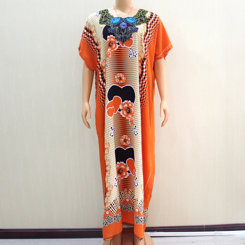 Африканские Дашики модные дизайнерские аппликации оранжевые хлопковые платья для женщин