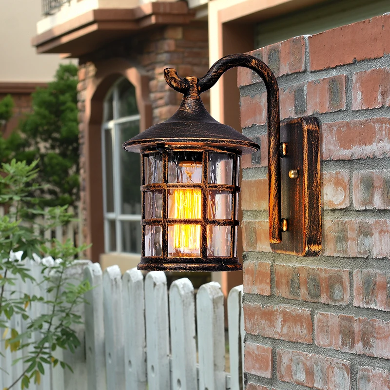 Rustic Antique Brass Kerosene Glass Lamp Indoor Outdoor Wall Light Sconce Garden 