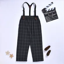 Новая весенняя одежда для маленьких мальчиков, От 2 до 7 лет штаны на подтяжках, детский хлопковый костюм в клетку, штаны, комбинезоны, брюки