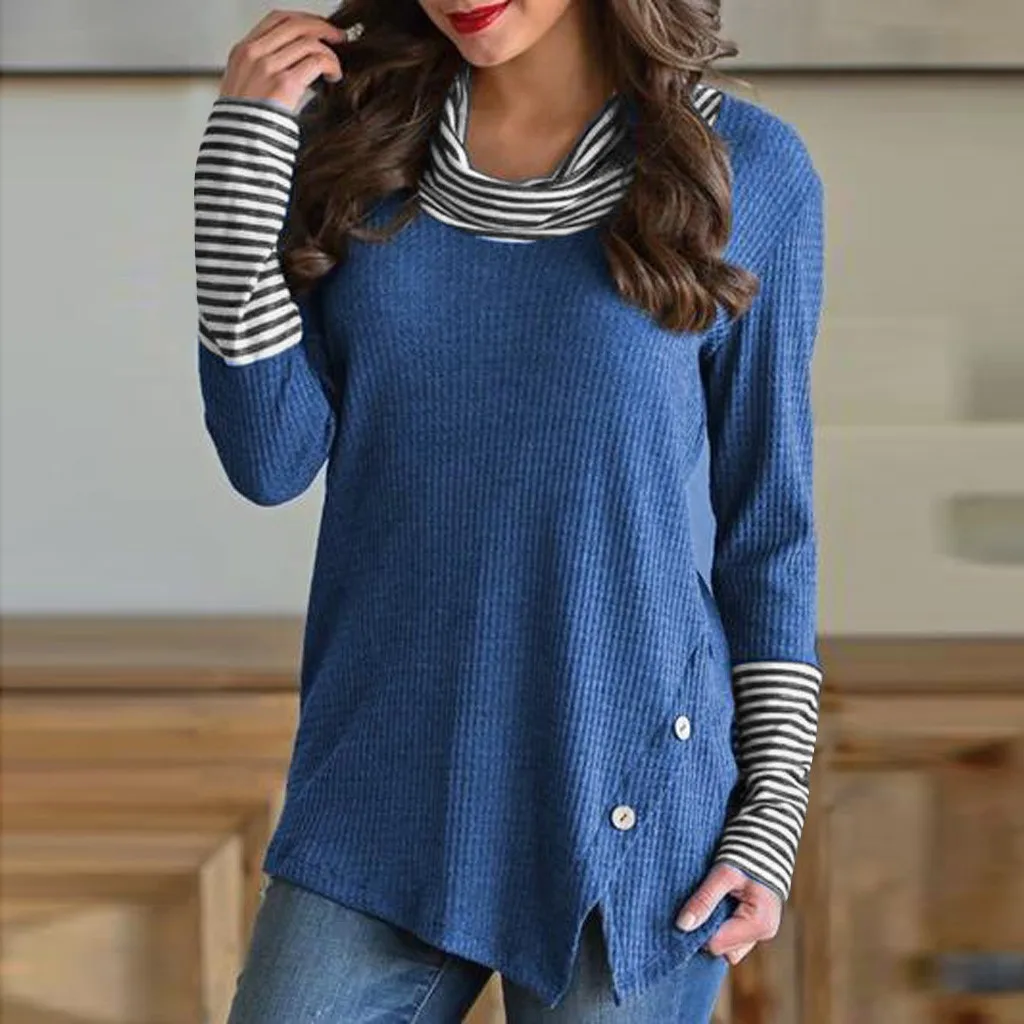 Женское платье-рубашка, длинный женский пуловер с длинным рукавом и пуговицами в полоску, вязаный женский пуловер, блузка