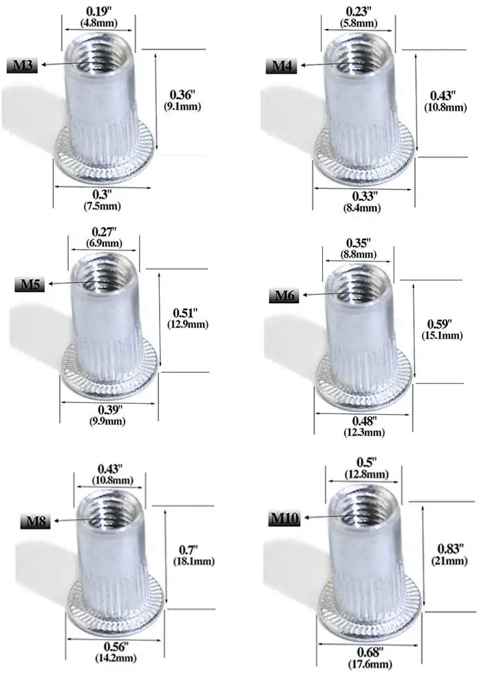 190 шт. M3 M4 M5 M6 M8 M10 алюминиевый сплав Rivnut плоская головка заклепки с резьбой вставка щелевая крышка заклепки