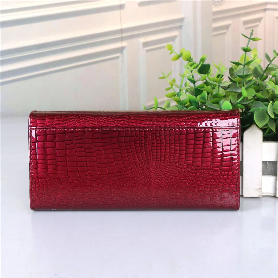 Online Cartera de mujer de cuero genuino de marca de lujo carteras de mujer de cuero de vaca largo damas monederos cocodrilo mujer monedero