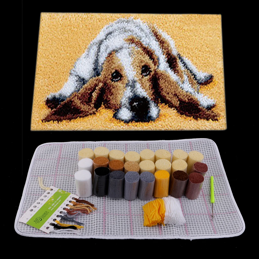 Craft Supplies Animal Latch Hook Carpet Kit With Basic Tool for Children Beignners-Dog