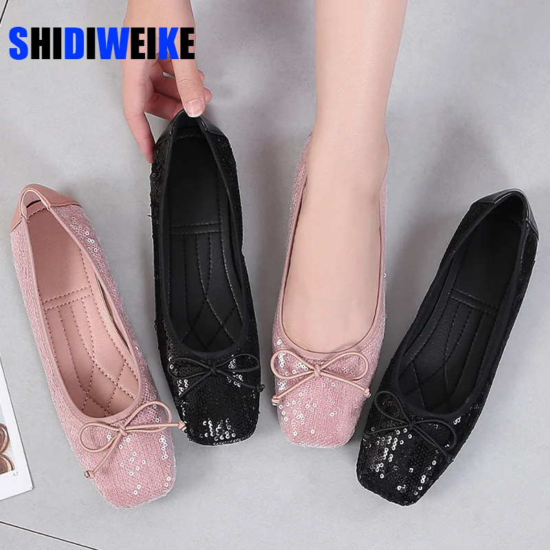 Women's Sequined Cloth Loafers Square Toe Flats Spring Fall