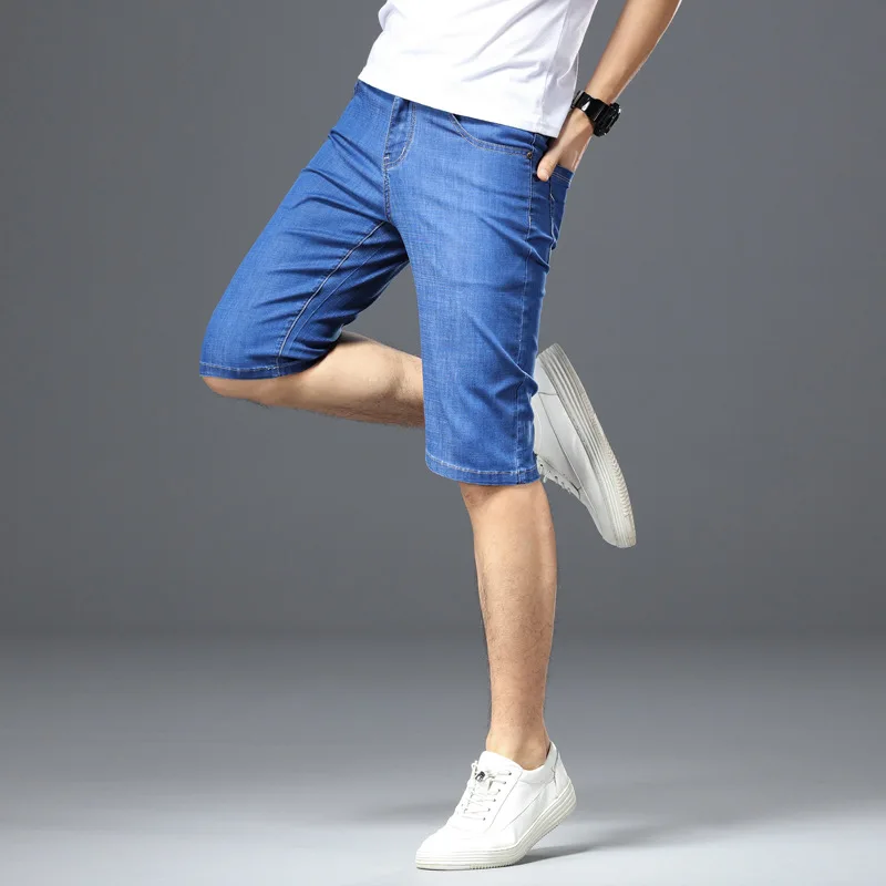 

men's Casual denim shorts Extra large size men's Breathable elastic waist knee length summer compression shorts men plus size