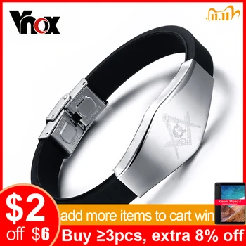 

Vnox Masonic Silicone Bracelet Bangle Stainless Steel Adjustable Length Clasp