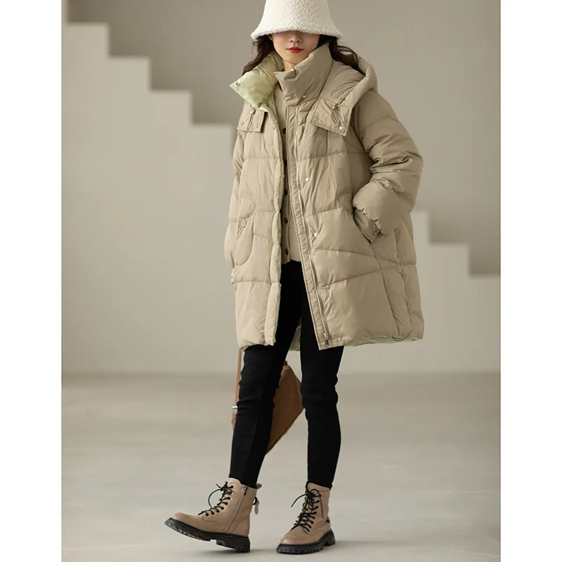 90 White Duck Down Jacket 2021 New All-match Warmth Stand-up Collar Pure Color Casual Fashion Jacket Women