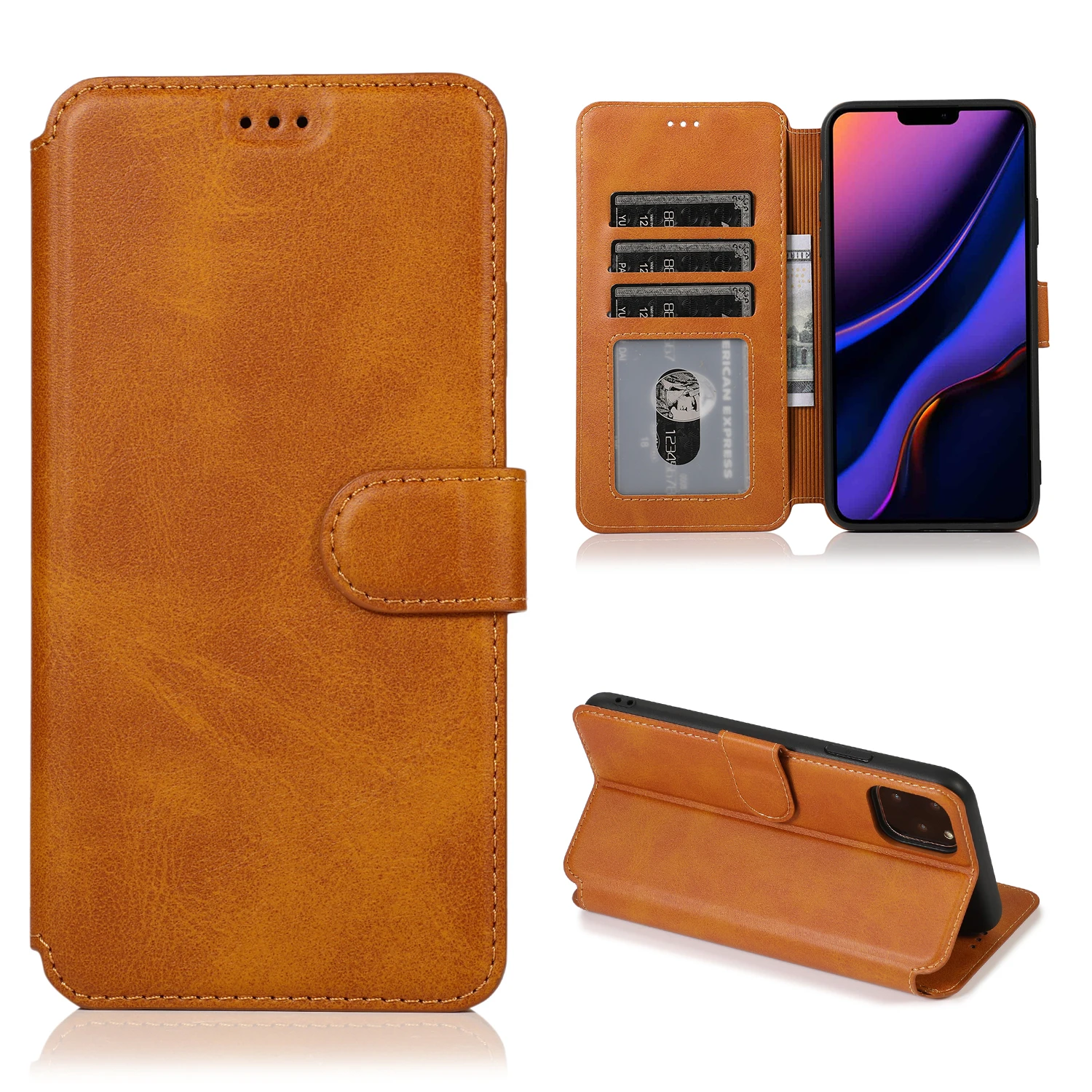 Khaki Тонкий чехол-кошелек для Redmi 8A 7 6A Note 8 6 5 Pro, флип-чехол из искусственной кожи, деловой чехол держатель для карт, чехол-подставка для Xiaomi 9 Coque - Цвет: Khaki