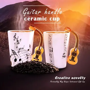 

Creative novelty guitar handle ceramic cup free spectrum coffee milk tea cup personality mug unique musical instrument gift cup