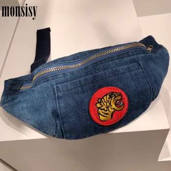 

Monsisy New Kid Waist Packs For Girls Boys Tiger Fanny Bag Fashion Denim Chest Bag Children Wallet Vintage Baby Waist Belt Bags