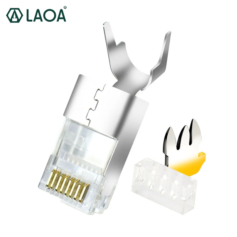 

LAOA RJ45 CAT7 FTP Crystal Cable Connector Gold-plated Shielded Network Cable Head Copper Shell