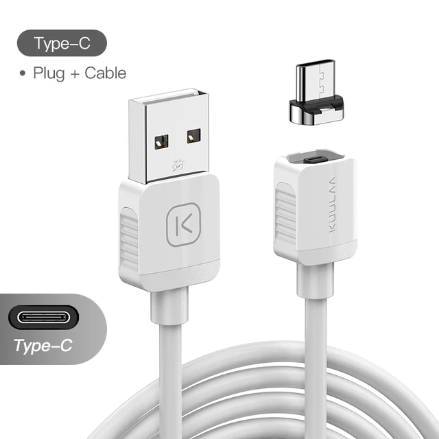KUULAA Magnetic Cable USB Type C Cord Micro USB C Cable For iPhone Xiaomi Samsung Magnet Phone Charging Cord USBC Wire White For Type-C