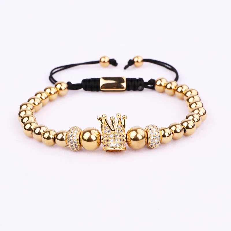 New Fashion Luxury CZ Micro Pave Crown Charm Stainless Steel Beads Friendship Macrame Bracelet Women Men - Image 4