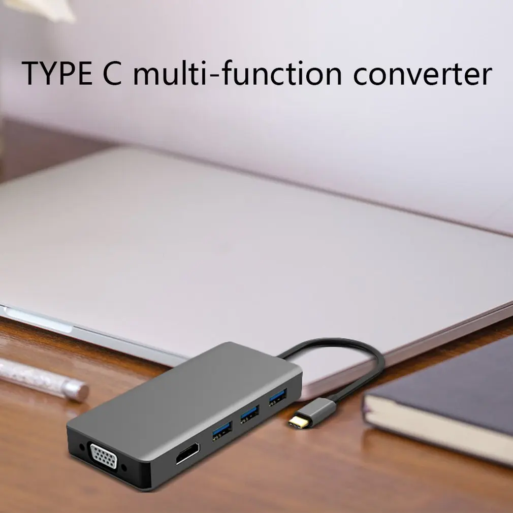 Многофункциональный преобразователь Usb типа C на Hdmi+ Vga с док-станцией+ 3 концентратора для подключения устройств с интерфейсом ype-C