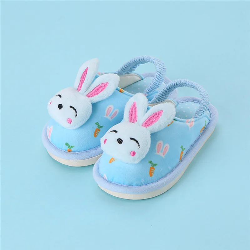 Детские тапочки; обувь для маленьких мальчиков и девочек с рисунком кролика из мультфильма; теплые домашние тапочки; шлепанцы; chausson enfant;#2N05