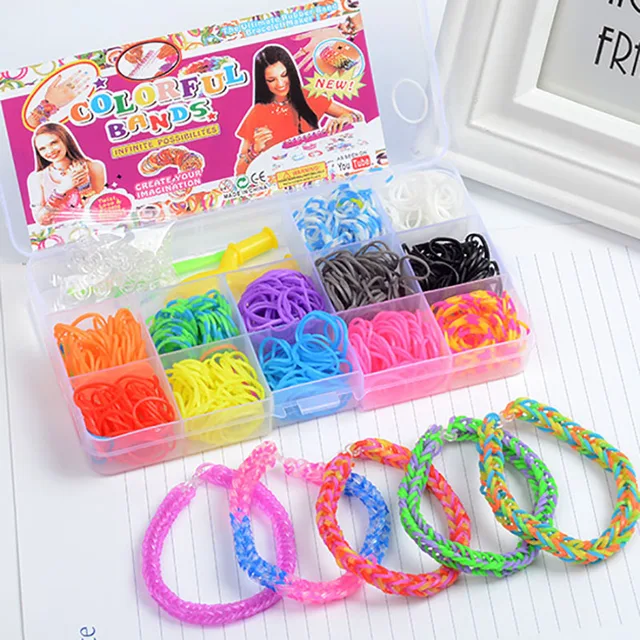 600Pcs 15 Grids Elastic Rubber Bands DIY Tool Set Colorful Weave Machine Bracelet Handicraft Kit Girl Gift Kids Toy for Children 5