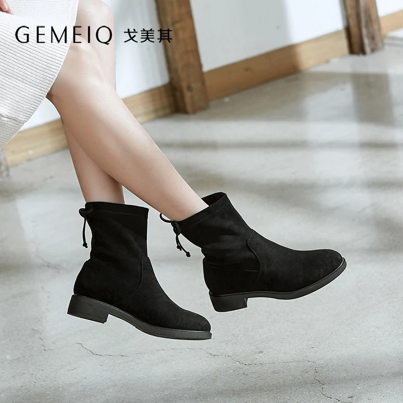

GEMEIQ 2019 Winter New Women's Boots Butterfly Decoration Round Head Socks Boots Children Flat Bottom Comfortable Women's Boots