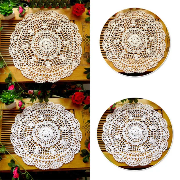 Vintage Round Placemat Doilies Hand Crochet Cotton Table Cloth Drink Mat Coaster Cotton Handicraft Hollow