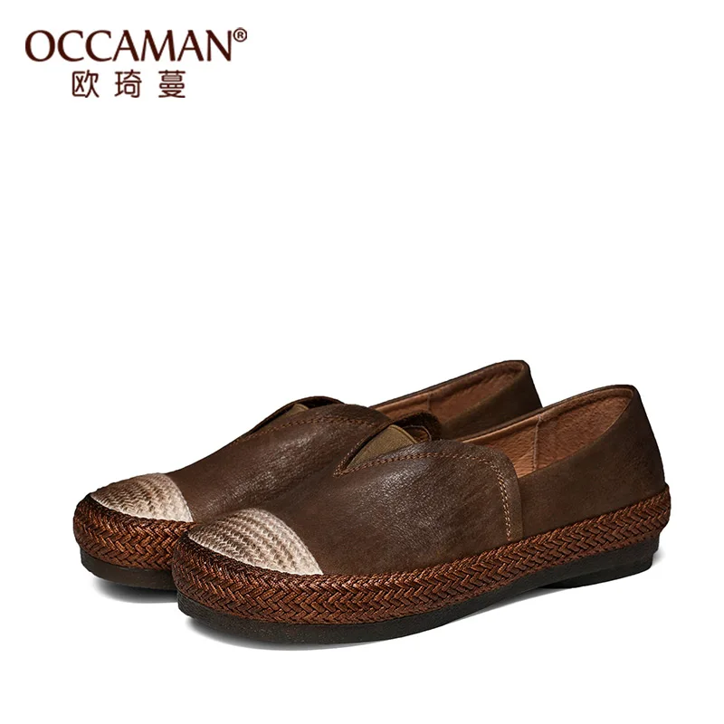 

OCCAMAN New Exclusive Street Style Flats Breathable Genuine Mixing Color Casual Female Breathable Loafers 05049