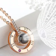 

2021NEW Huitan Hot Sale Round/Heart Pendant Necklace for Women with Unique Projection Function 100 Language "I LOVE YOU" Love