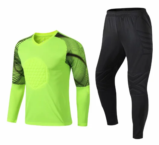 Green shirt pants Высококачественный МОЛОДЕЖНЫЙ мужской футбольный вратарь трикотажный комплект спортивный костюм профессиональная губка защита вратарь Футбольная форма - Цвет: Green shirt pants