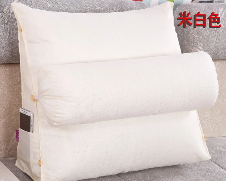 Bed Pillow cushion plain Large Pillow cotton hemp backrest office sofa sex pillow bedside cushion back cushion for back pain - Цвет: off white