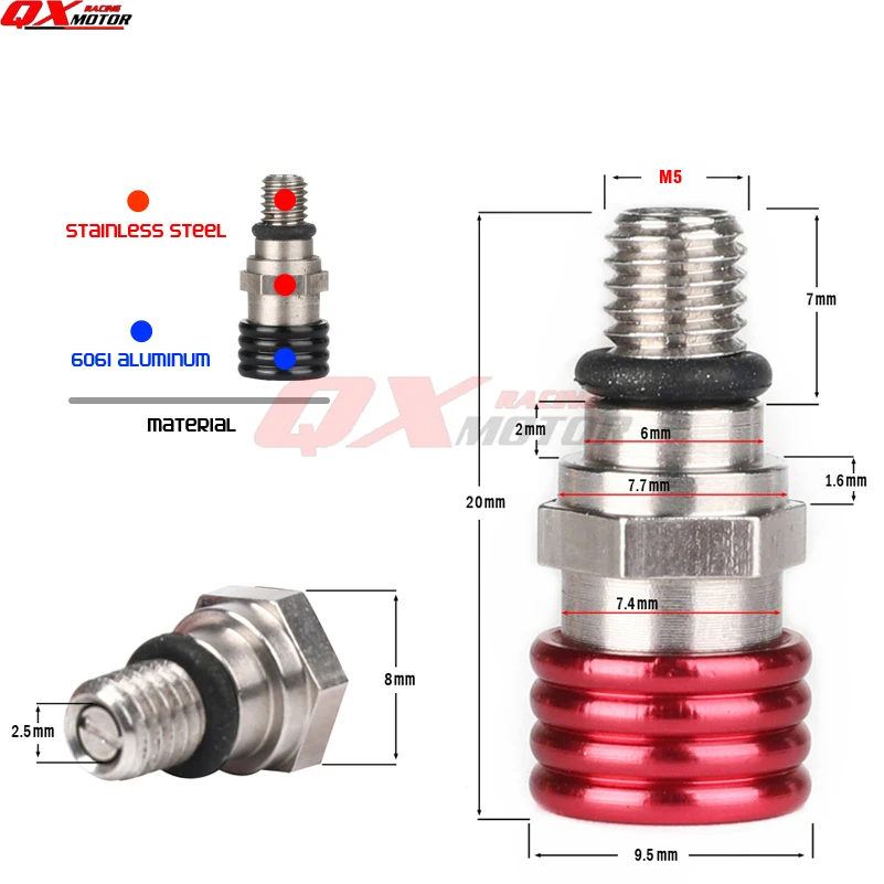 Motorcycle M5x0.8mm Fork Bleeder Relief Valves Fork Relief Valve for CRF YZF KXF RMZ Kayo BSE Dirt Bike Motocross Enduro Supermoto Off Road Gold