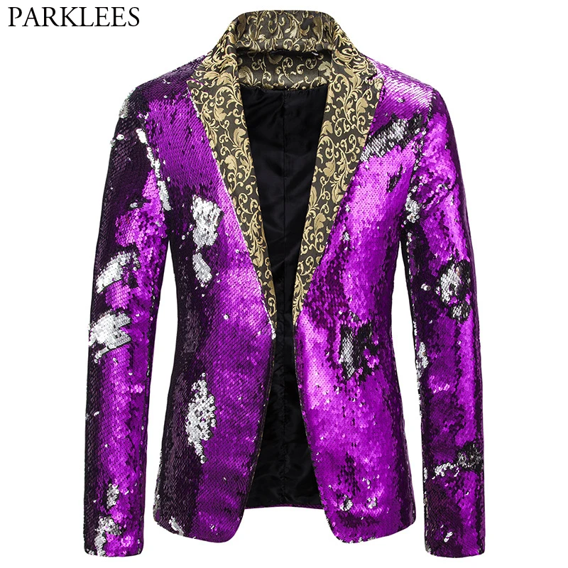 Purple Sequin Gliiter Suit Jacket Men 2019 Stylish 2 Color Conversion ...