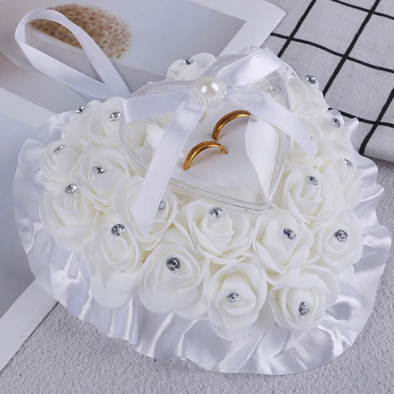 Pearl Rose Heart Shaped Gift Ring Box Pillow Cushion Romantic Wedding Favors 