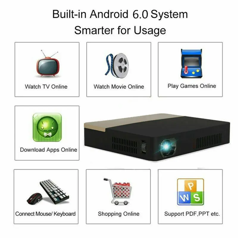  Home Theater Projector 8500 Lumens Mini Android DLP 1080P HD 4K 3D Wifi Home Cinema Projector HDMI 
