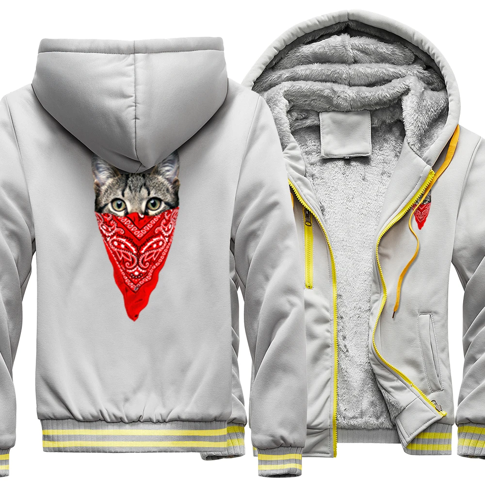 

Warm Jackets Lovely Masked Cat Printing New Hip Hip Clothing Male Casual Fashion Sweatshirt Man Warm Harajuku Hooded Men