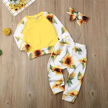 

CANIS Autumn Kids Baby Girls Outfits Clothes Long Sleeve Floral Patchwork Shirt Top Long Pants Trousers 3PCS