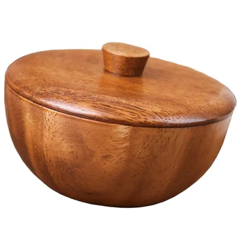 

1pc Wooden Seasoning Bowl Practical Kids Rice Bowl Food Container with Lid