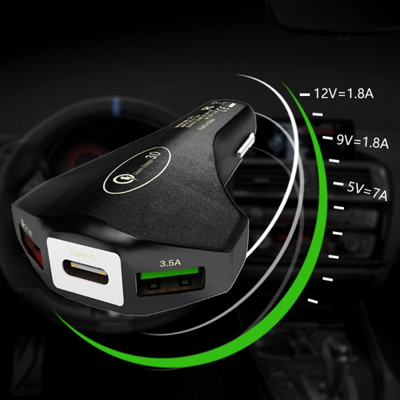 QC 3,0 Автомобильное зарядное устройство для телефона 40 Вт 7.0A Dual USB с type-C Quick Charge для iPhone Xiaomi