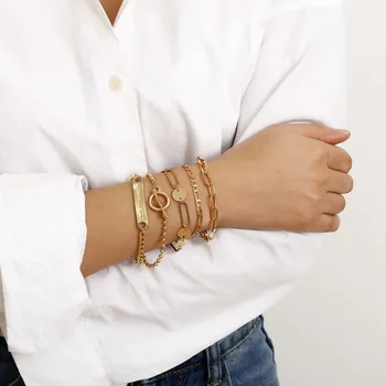 

States cross-border jewelry personality rectangular letters nameplate bracelet OT clasp mashup chain suit bracelet