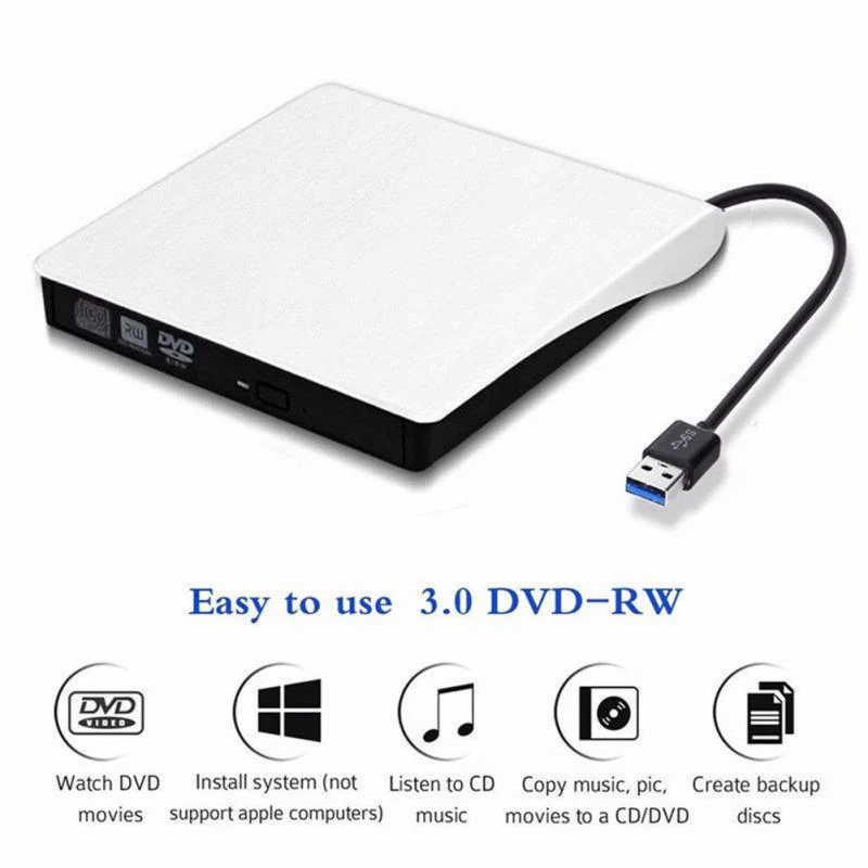 Портативный Usb 3,0 внешний Cd-Rw горелки Rom Оптический Dvd привод для ноутбука Pc Mac