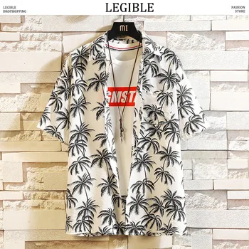 

LEGIBLE Print Summer Hot Sell Men's Beach Shirt Fashion Hawaiian Short Sleeve Floral Loose Casual Shirts Men Asian SIZE M-5XL