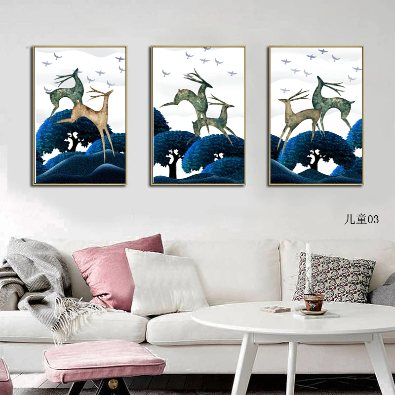 

Elk Giraffe Color Decoration Living Room Home Wall Art Children Gift Printing Poster Oil Painting Animation Happiness Canvas