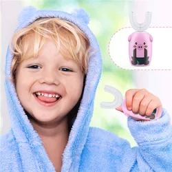 CkeyiN U Shape Electronic Toothbrush for Kids Fully Automatic Safety Silicone Cartoon Toothbrush IPX7 Waterproof Tooth Cleansing