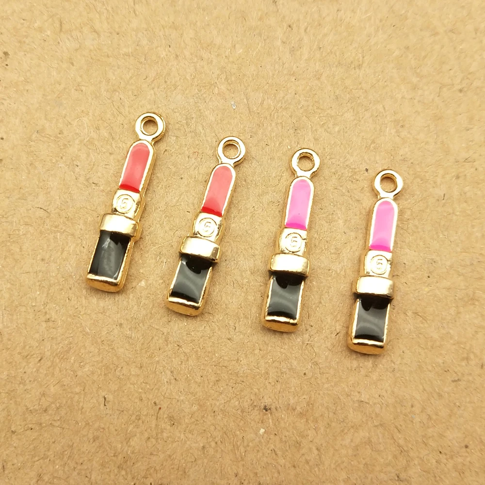 10pcs 4x18mm Tiny Enamel Lipstick Charm For Jewelry Making Earring