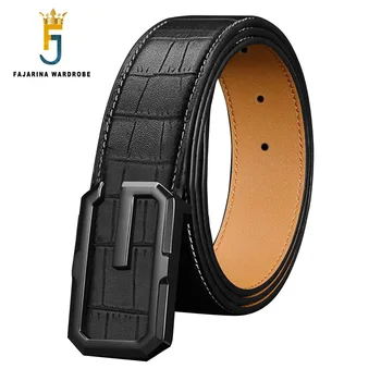 

FAJARINA Mens Letter Smooth Buckle Belts Men's Quality Crocodile Line Cow Genuine Leather Belt for Men Jeans Accessories LUFJ898
