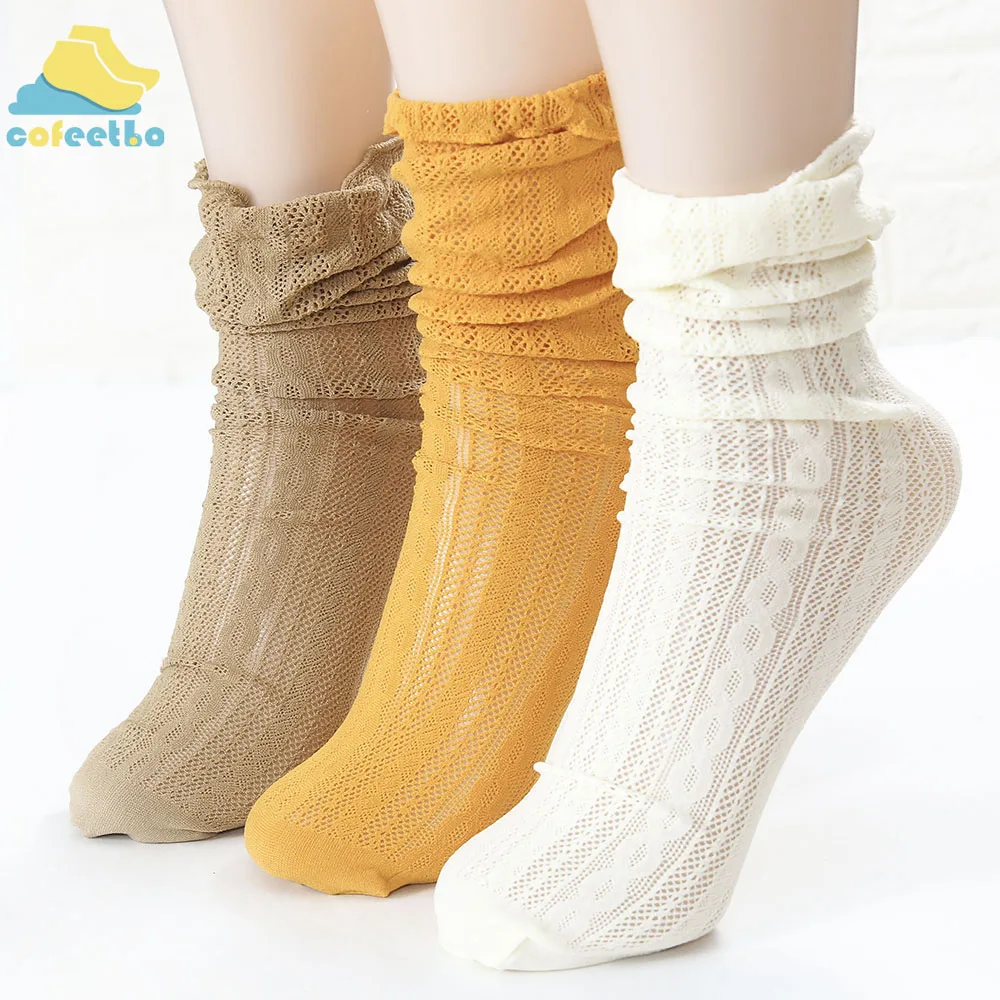 Милые кружевные женские носки, однотонные, с вырезами, кавайные аксессуары, сетчатые тонкие длинные носки принцессы для девочек, женская модная обувь