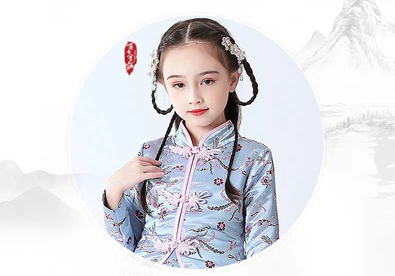 Детское Новогоднее красное платье Hanfu для девочек; платье принцессы с длинными рукавами в китайском стиле ретро; детское платье Ципао с цветочной вышивкой