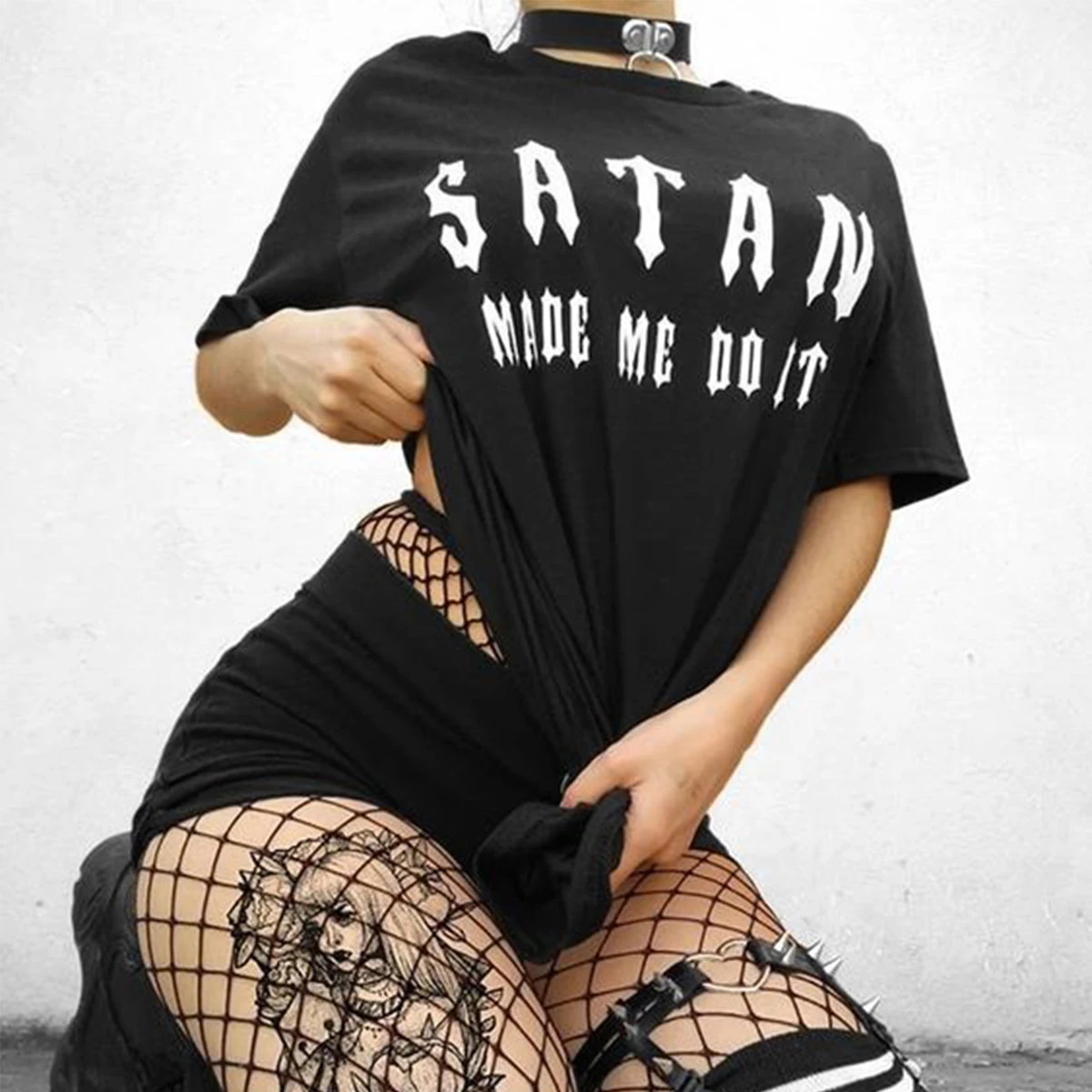 Футболка Satan Made Me Do It с алфавитом в стиле хип-хоп панк готика Harajuku повседневная