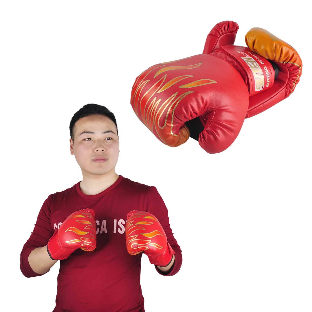 

1 Pair Flame Box Gloves For Boxing Leather PU Children Grappling Training Punching Sparring Fighting Sandbag Professional Gloves